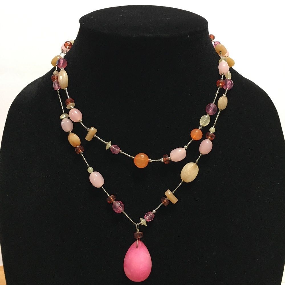 Lia Sophia Silver tone Pink multi chain necklace
